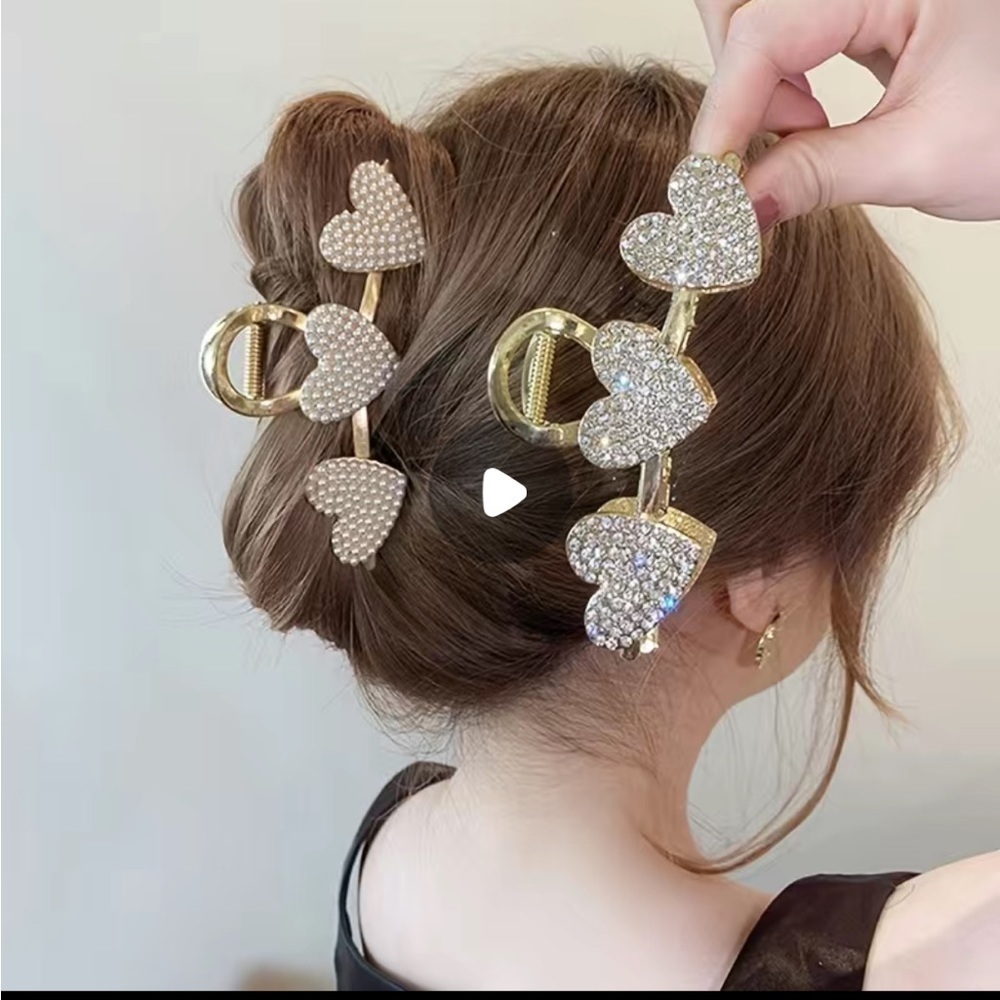 Gold Heart Rhinestone Hair Clips - Picture 2 of 8